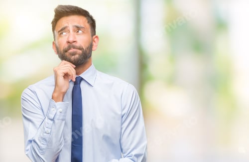 Preview: Adult Hispanic Business Man Over Isolated Background With Hand On Chin Thinking About Question