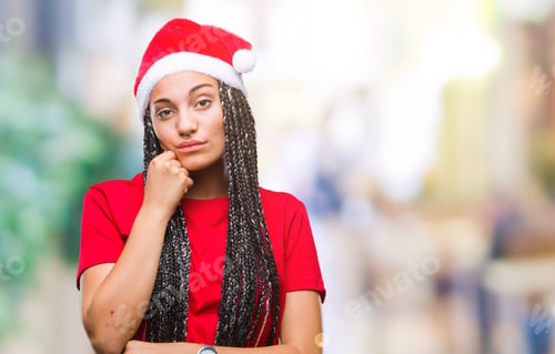 Preview: Young Braided Hair African American Girl Wearing Christmas Hat Over Isolated Background With Hand