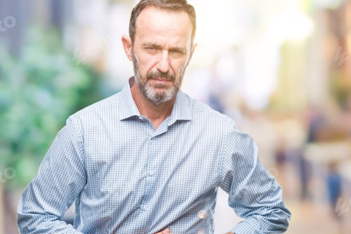Preview: Middle Age Hoary Senior Business Man Over Isolated Background With Hand On Stomach Because