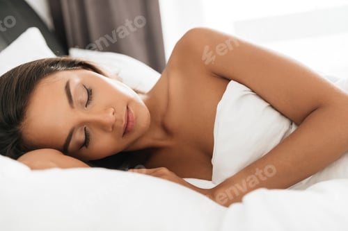 Preview: Close Up Portrait Of A Young Beautiful Asian Woman Sleeping In Bed Under The Blanket At Home