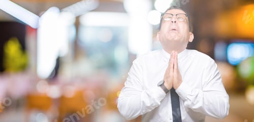 Preview: Middle Age Business Arab Man Wearing Glasses Over Isolated Background Begging And Praying With