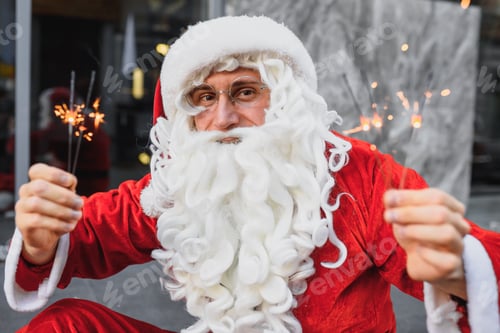 Preview: Santa Claus Holds Sparklers In Her Hands