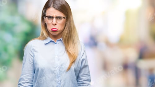 Preview: Young Beautiful Business Woman Wearing Glasses Over Isolated Background Depressed And Worry For