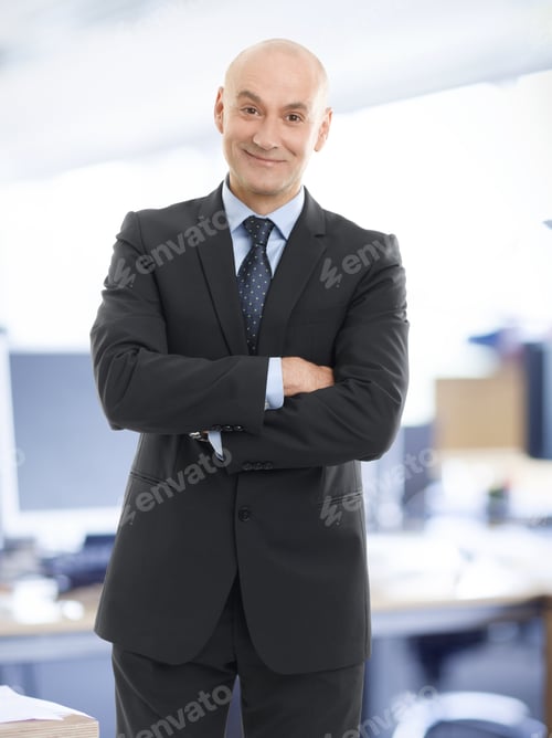 Preview: Portrait Of Successful Chairman Standing At Office. Business People.