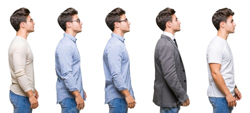 Preview: Collage Of Young Handsome Business Man Over Isolated Background Looking To Side, Relax Profile Pose
