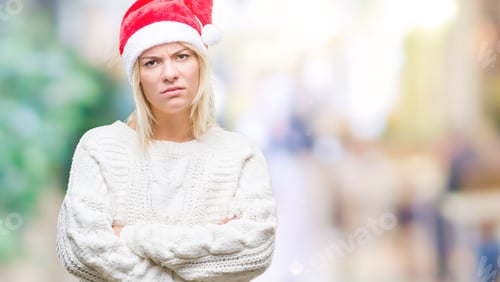 Preview: Young Beautiful Blonde Woman Wearing Christmas Hat Over Isolated Background Skeptic And Nervous