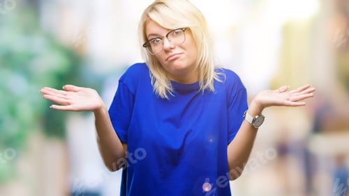 Preview: Young Beautiful Blonde Woman Wearing Glasses Over Isolated Background Clueless And Confused