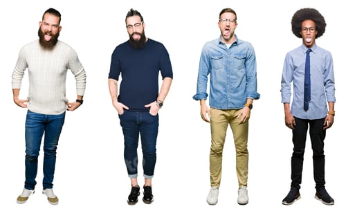 Preview: Collage Of Group Of Young Men Over White Isolated Background Sticking Tongue Out Happy With Funny