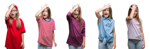 Preview: Collage Of Young Beautiful Little Girl Kid Over Isolated Background Surprised With Hand On Head For