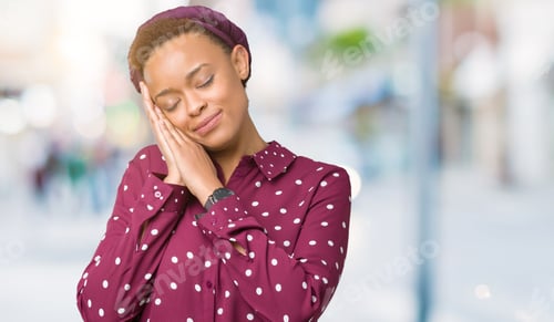 Preview: Beautiful Young African American Woman Wearing Head Scarf Over Isolated Background Sleeping Tired