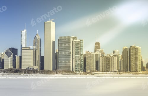 Preview: Downtown Chicago Winter View With Frozen Lake Michigan
