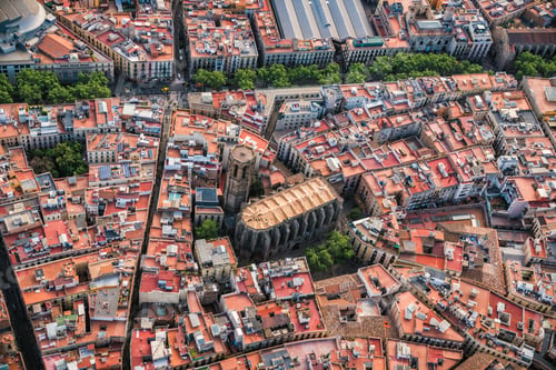 Preview: Aerial View Of Barcelona Old Town And Famous La Rambla Street, Spain