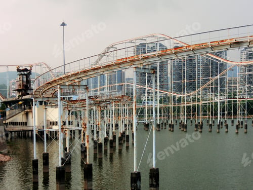 Preview: Abandoned Rollercoaster Track With Rust On Water - Landscape Photo