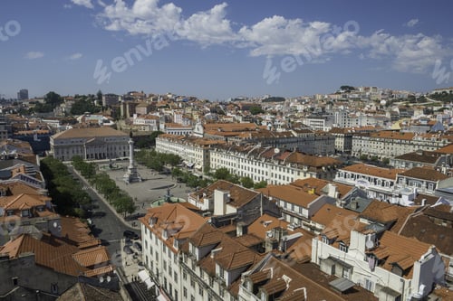 Preview: Aerial View Of Praca Dom Pedro Iv In Downtown Lisbon, Portugal