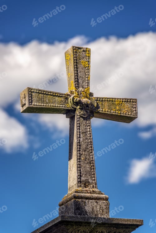 Preview: Historic Old Stone Cross In Medieval Girona, Spain