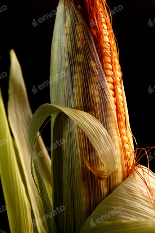 Preview: Closeup Of Ear Of Corn With Black Background In Photo Studio