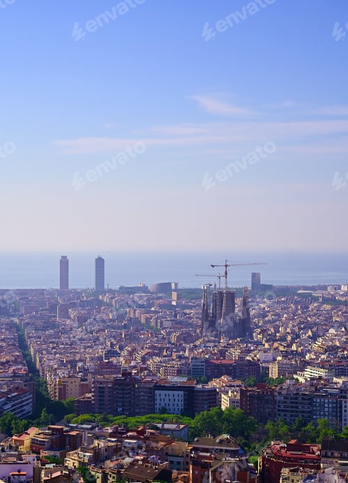 Preview: An Aerial View Of Barcelona, Spain On A Clear Day.