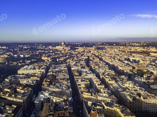 Preview: Aerial Drone Panoramic Cityscape, Architecture And Landmark. View Of Rome From The Top, Italy