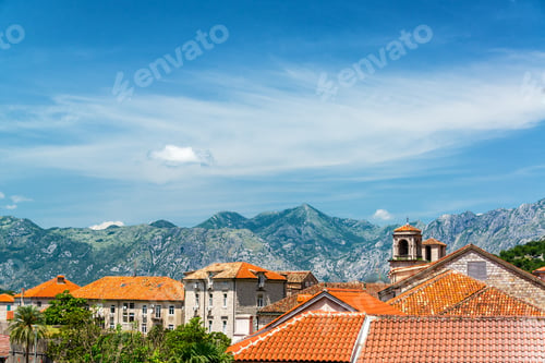 Preview: View Of Rooftops And Rugged Mountains In Kotor, Montenegro