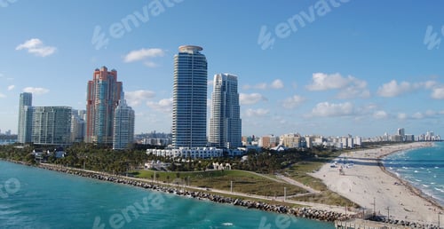 Preview: Skyscrapers And Office Building In The City Of Miami Florida Against The Ocean Background