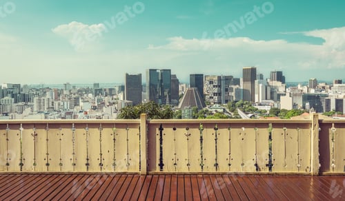 Preview: Rio De Janeiro Downtown Skyline Behind Fence With Wood Floor, Brazil
