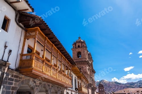 Preview: Balconies And The Church Of The Society Of Jesus On The Plaza De Armas In Cusco, Peru