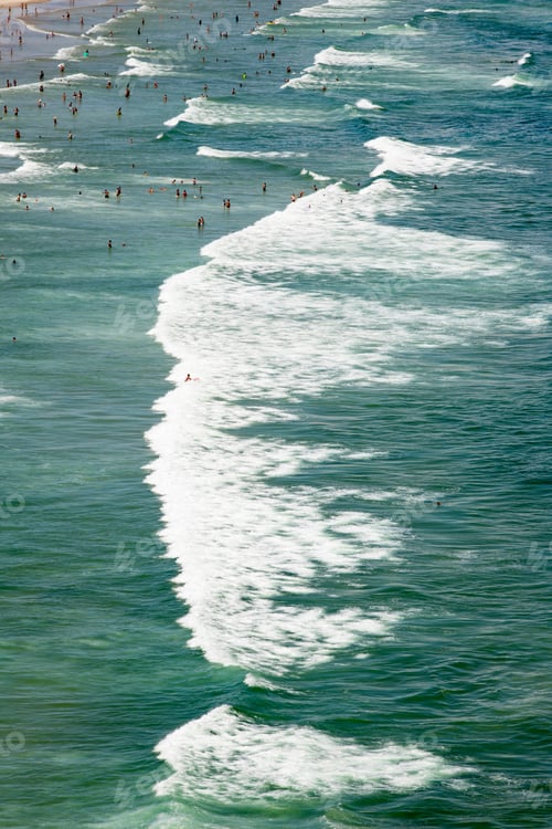 Preview: Aerial View Of Enseada Beach At Guaruja Sp Brazil. People On The Beach, The Sand, Sea Waves And The