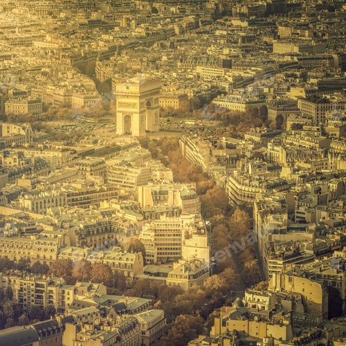 Preview: Arch Of Triumph Vintage Aerial View In Paris, France