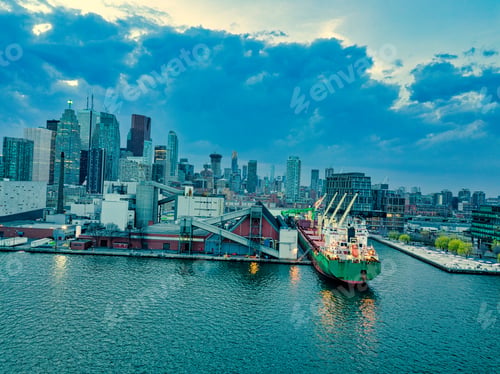 Preview: Beautiful Panorama Of Toronto Skyline At Sunset In Ontario, Canada. Aerial View Photograph