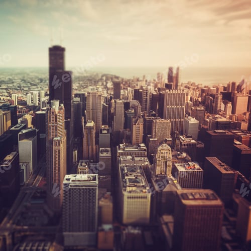 Preview: Chicago Downtown- Aerial View With Desaturated Colors. Tilt Shift Effect