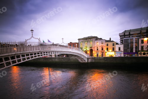 Preview: Vintage Toned Image Of Historic Ha'Penny Bridge Over The River Liffey In Dublin Ireland