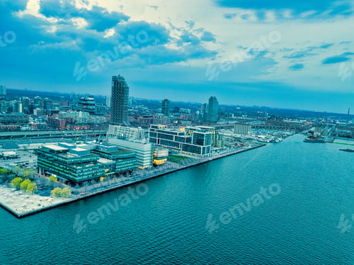 Preview: Beautiful Panorama Of Toronto Skyline At Sunset In Ontario, Canada. Aerial View Photograph