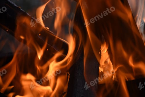 Preview: Burning Fire From The Camp Glowing Red And Orange Flames