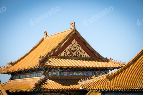 Preview: Close Up Of Yellow Roof Tile In Forbidden City,With Blue Sky Backgroun, Beijing,China