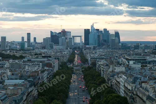 Preview: Overlook Of La Defense And Paris From Top Of The Arc De Triomphe In Sunset