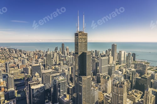 Preview: Sunrise Over Chicago Financial District- Aerial View