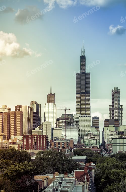 Preview: Chicago Downtown Skyline With Light Leaks