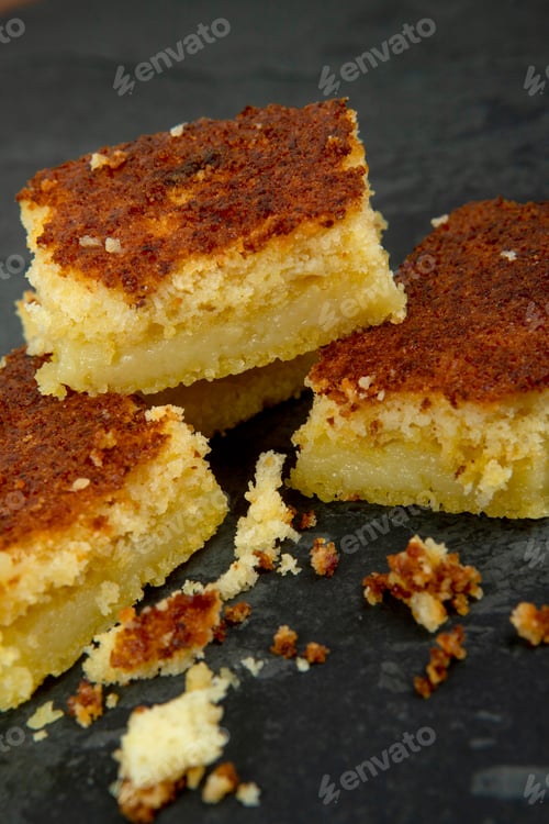 Preview: Pieces Of Creamy Cornmeal Cake. Traditional Brazilian Treats Made Of Corn