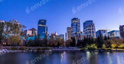 Preview: Calgary Skyline At Night Along The Bow River.