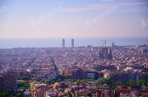 Preview: An Aerial View Of Barcelona, Spain On A Clear Day.