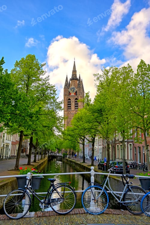 Preview: The Canals And Waterways In The City Of Delft In The Netherlands On A Sunny Day.