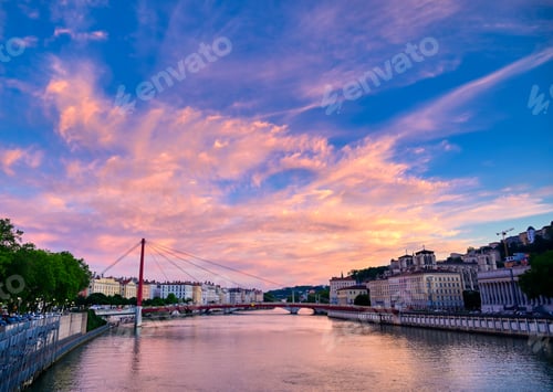 Preview: A View Of Lyon, France Along The Saône River At Sunset.
