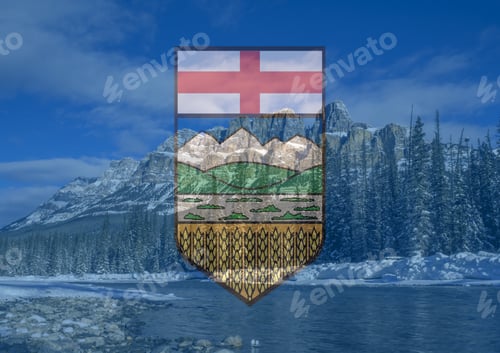 Preview: Banff Mountains And Alberta Flag Composite Image.