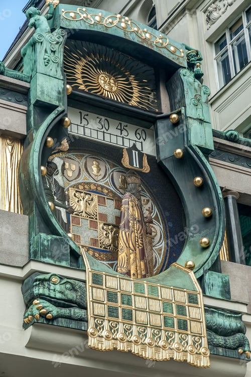 Preview: Famous Clock In Vienna Built By Franz Matsch In 1912-1914 At Hoher Markt. Every Hour A Famous