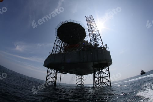 Preview: Petroleum Platform Oil And Gas At Sea, Photo Against Light