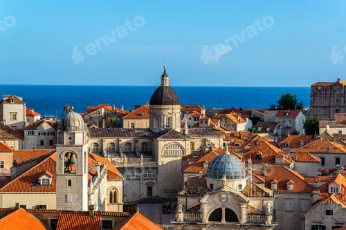Preview: Cityscape View Of Dubrovnik, Croatia With The Clocktower, Church Of St. Blaise, And The Cathedral