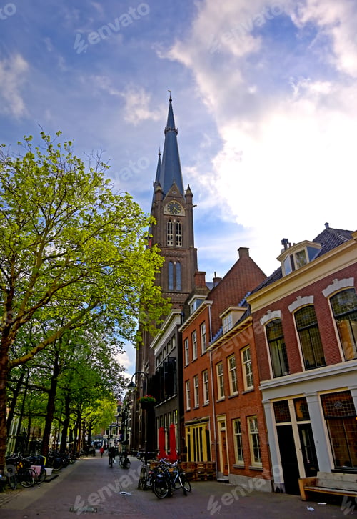 Preview: Architecture Along The Streets In The City Of Delft In The Netherlands On A Sunny Day.
