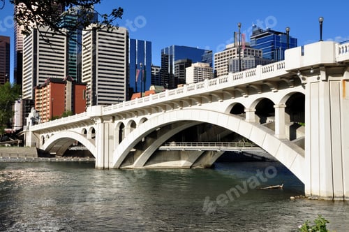 Preview: Skyscrapers Towering Over Calgary Alberta Canada With Bow River And Centre Street Bridge In