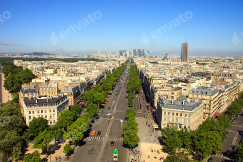 Preview: Color Dslr Wide Angle View Of The Paris, France City Skyline From The Top Of The Arch De Triumph