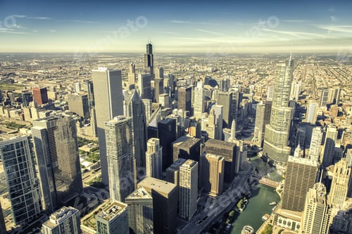 Preview: Chicago Financial District Aerial View With Skyscrapers And City Skyline